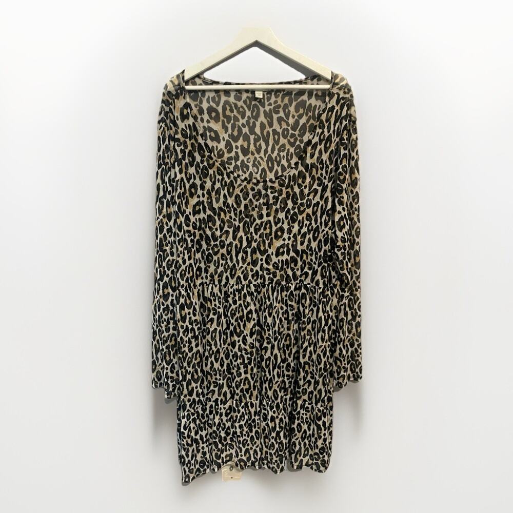 Cato Women's Beige Black Animal Print Long Sleeve Round Neck Midi Dress 26/28W‎